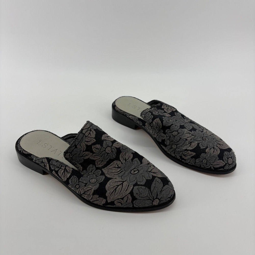 1.STATE Womens 6 Black Floral Tapestry Acacia Mule Pointed Toe Flat Loafer Slide